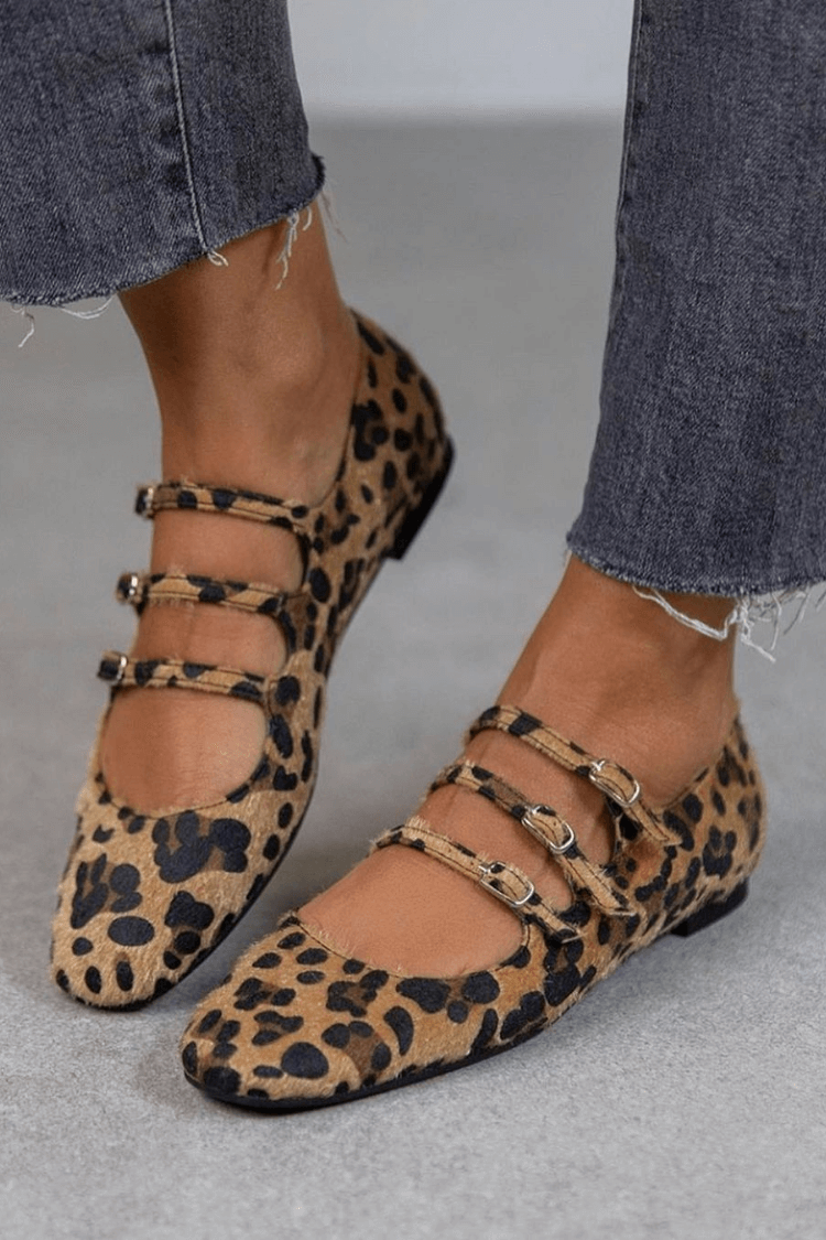 REMI | Leopard-print flats with triple buckle detail