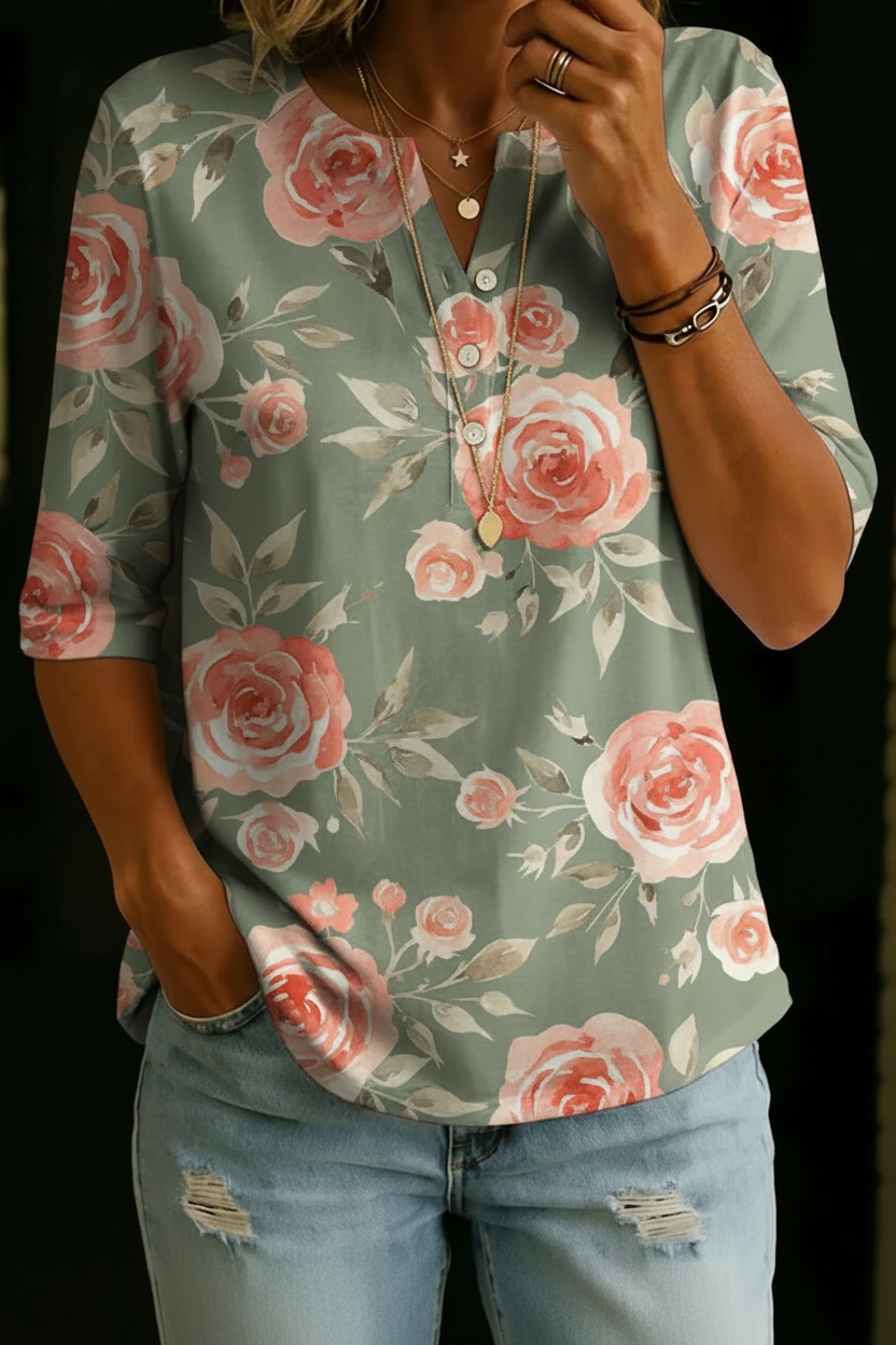 MANUELA | Henley top with vintage floral print