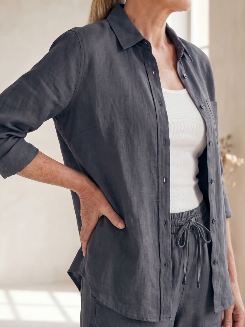 NOOR | Soft-touch button shirt and tapered pants set