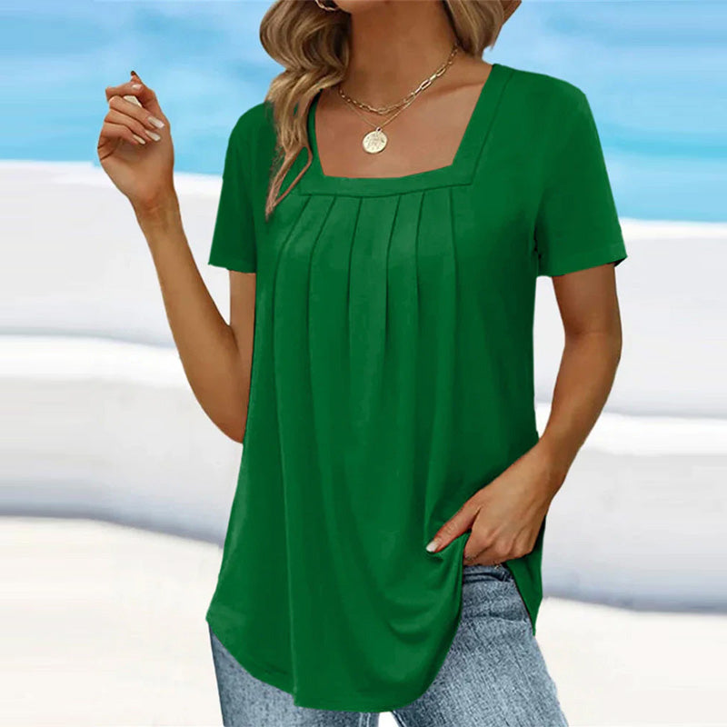 ATHENA | Pleated blouse with square neckline