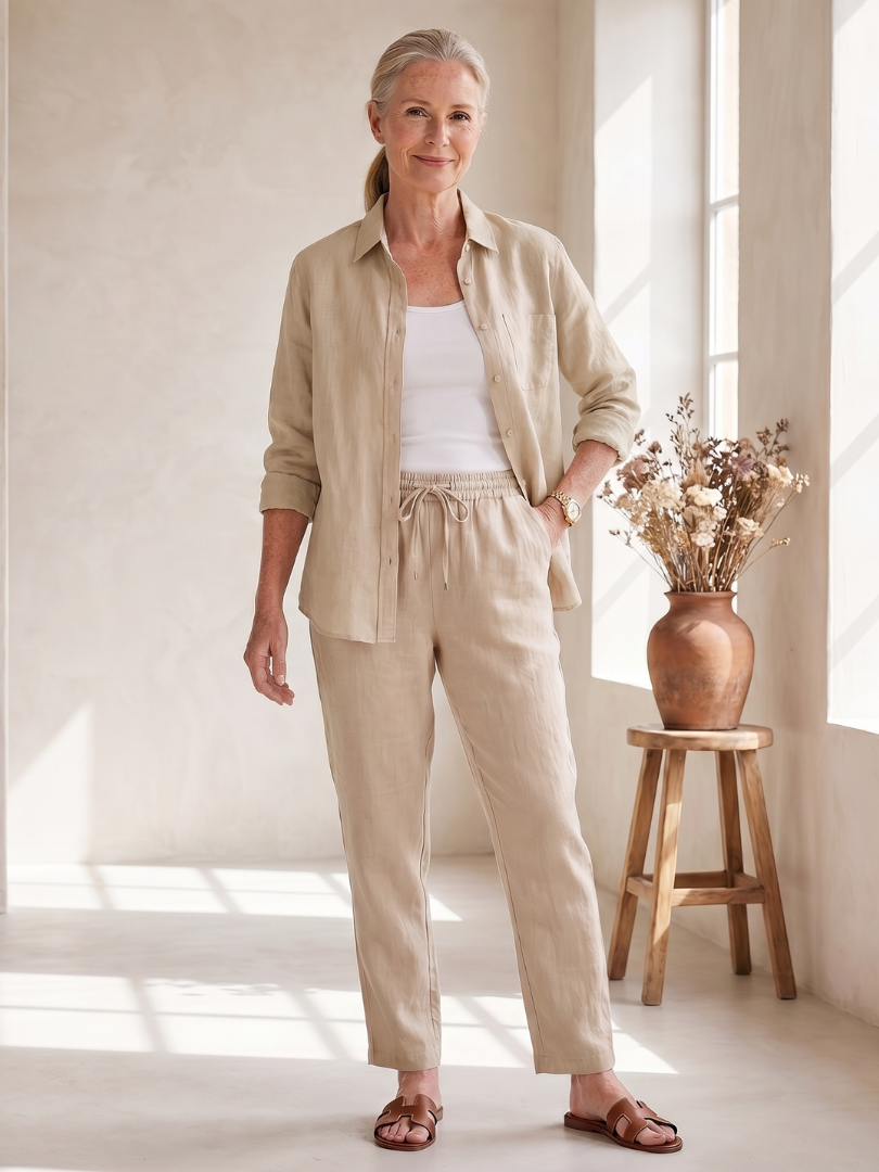 NOOR | Soft-touch button shirt and tapered pants set