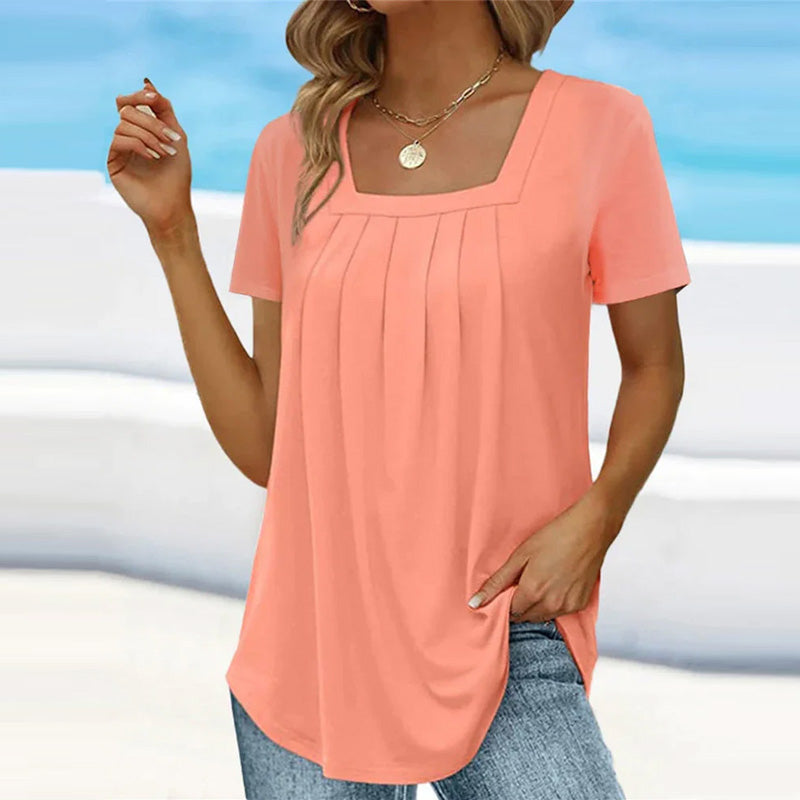 ATHENA | Pleated blouse with square neckline