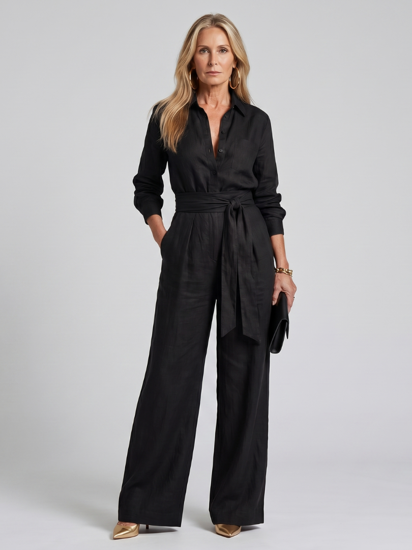 JOVIE | Button-front wide-leg jumpsuit with waist tie