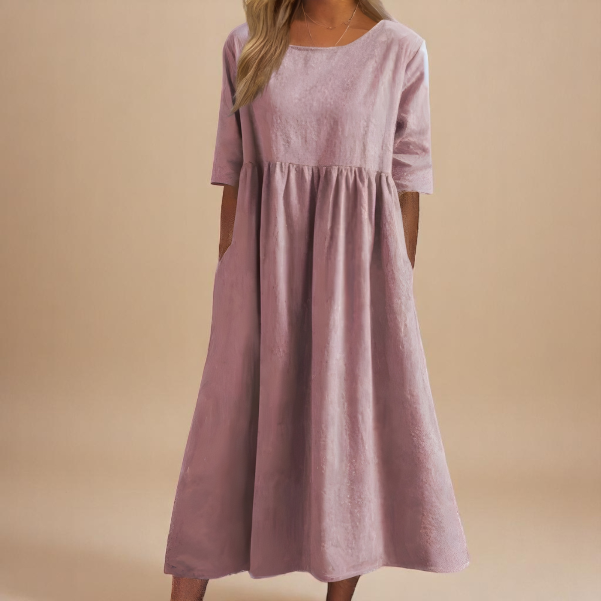 EMILY | Elbow-sleeve midi dress with round neckline