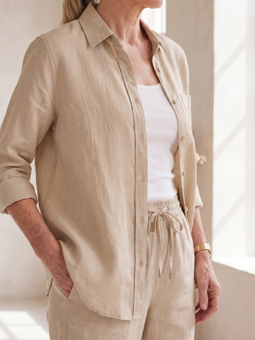 NOOR | Soft-touch button shirt and tapered pants set