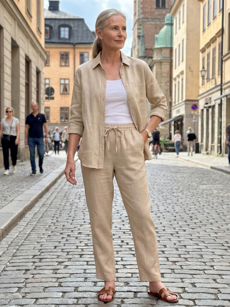 NOOR | Soft-touch button shirt and tapered pants set