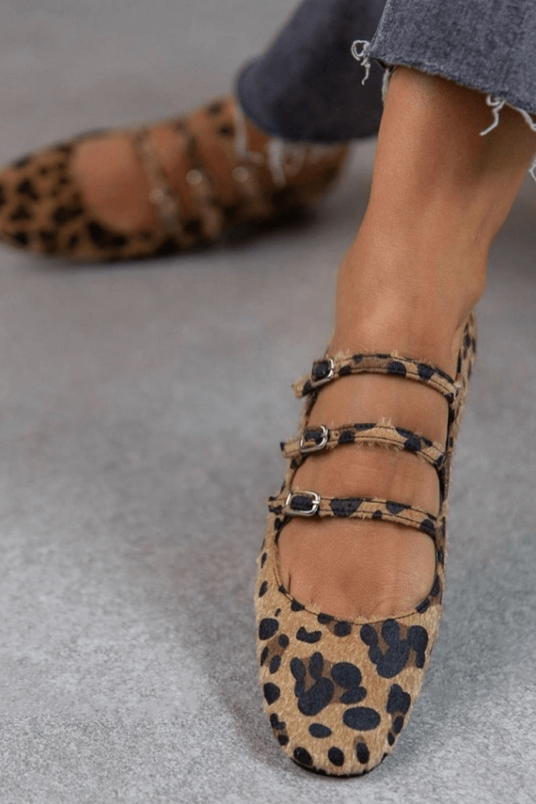 REMI | Leopard-print flats with triple buckle detail