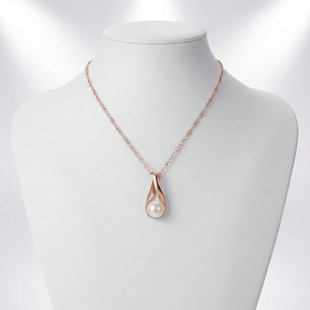 LUNA | Rose gold teardrop necklace with pearl