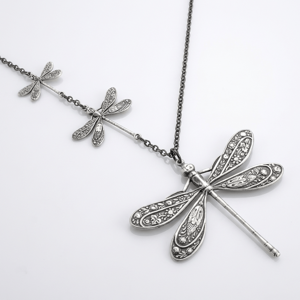 DRAGONFLY | Vintage silver dragonfly pendant necklace