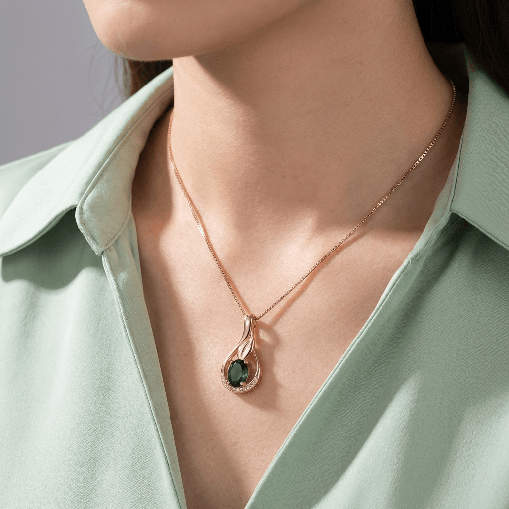EDEN | Rose gold pendant necklace with emerald flower