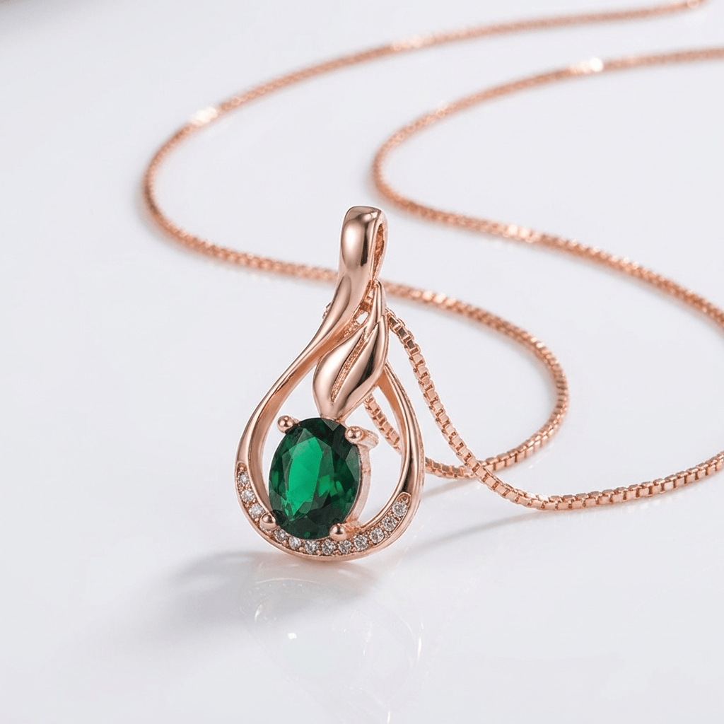 EDEN | Rose gold pendant necklace with emerald flower