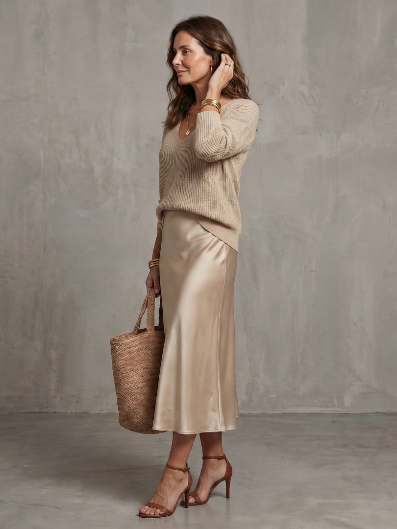 LUCIANA | Knit and satin skirt two-piece set