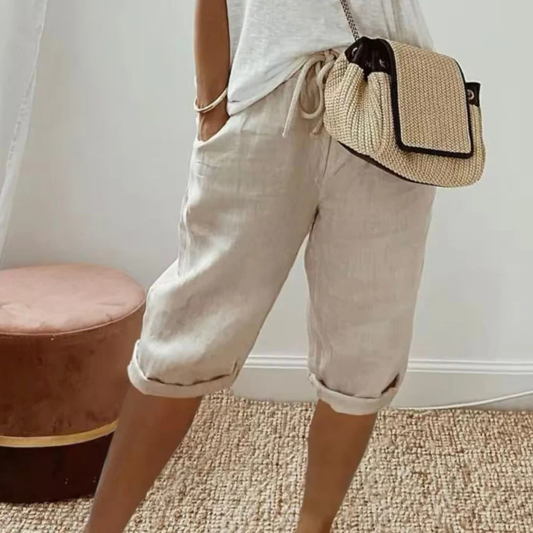 FENLEY | Linen capri shorts with drawstring waist
