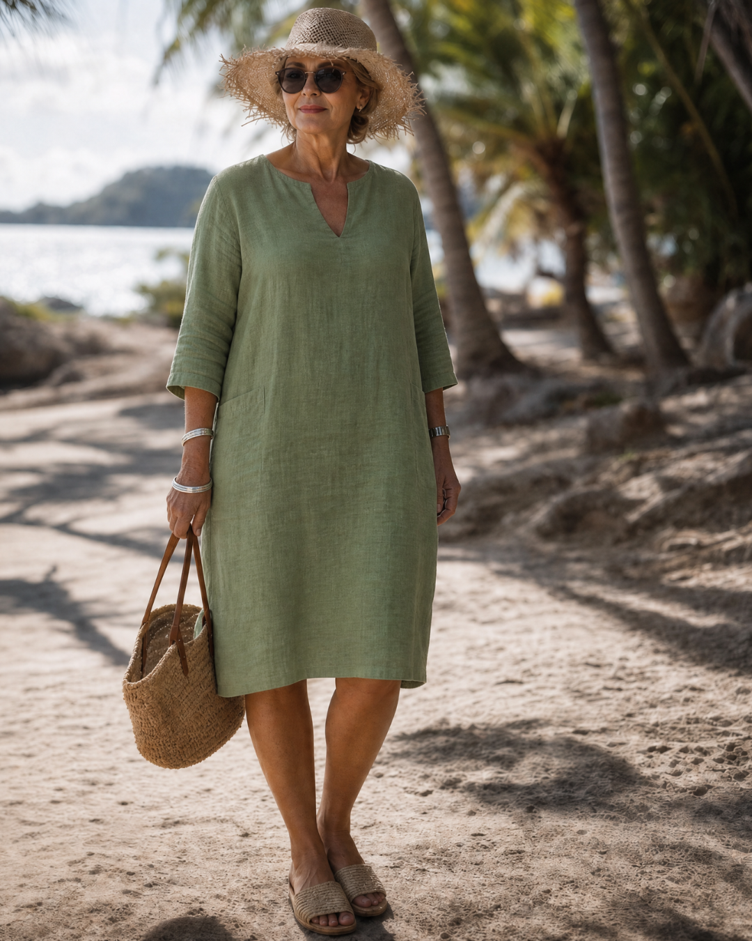 ELIXIR | Relaxed knee-length dress with V-neck