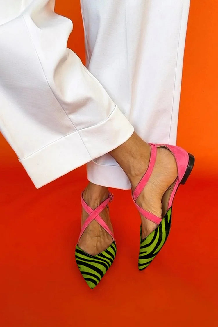 REMI | Cross-strap flats with zebra print