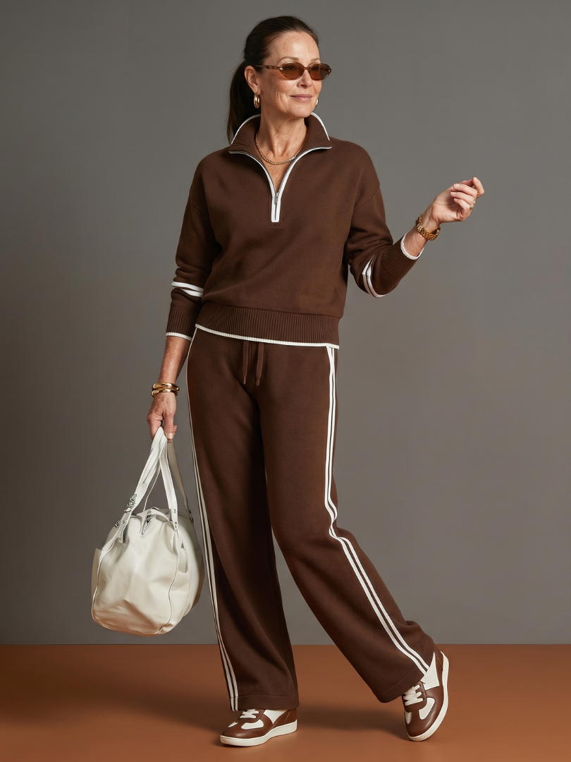 RAIN | Set with zip-neck top and wide-leg pants