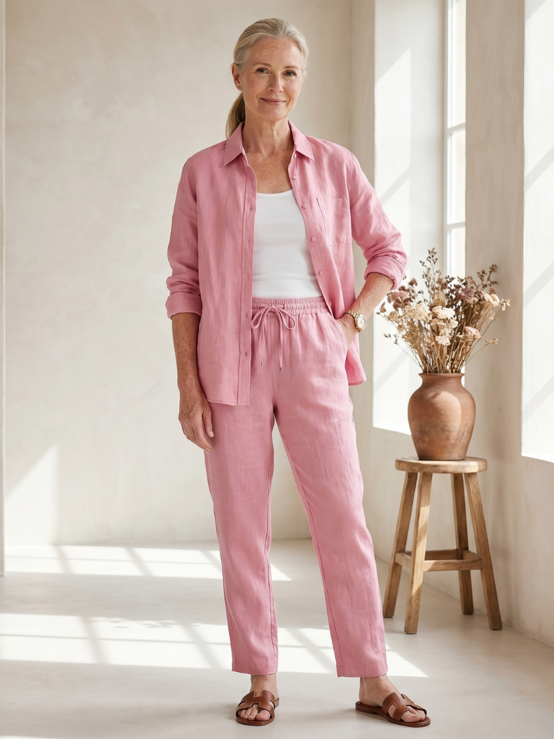 NOOR | Soft-touch button shirt and tapered pants set