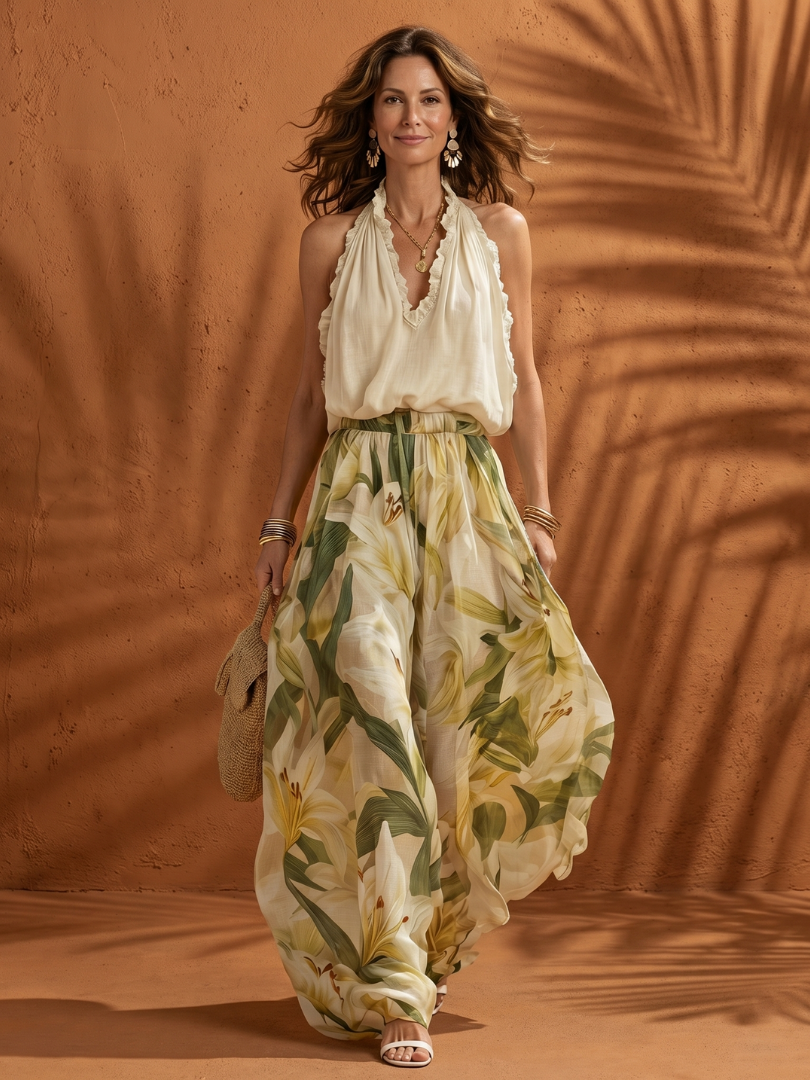 SOLANGE | Set with wide-leg floral pants