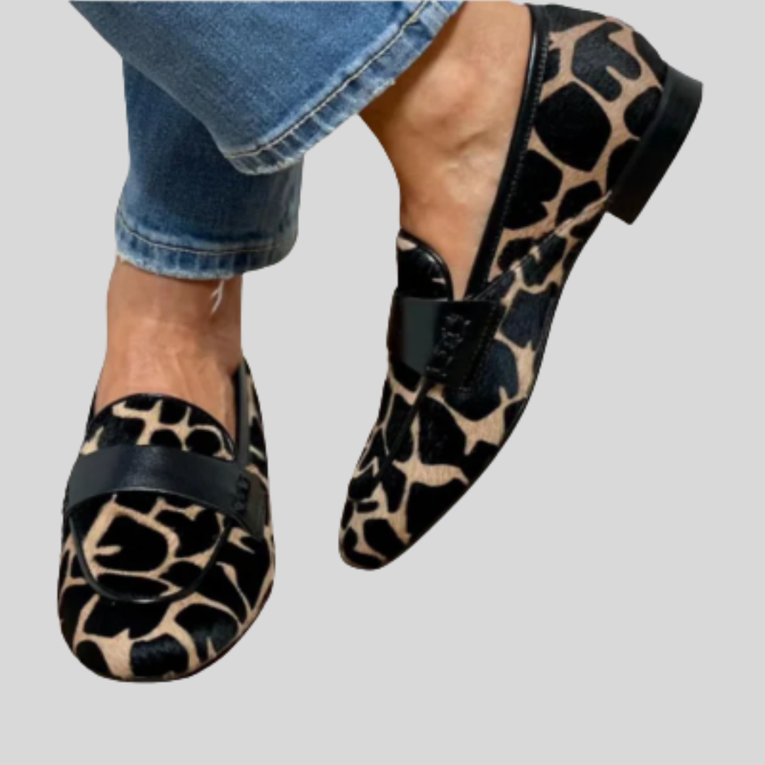 KATIE | Leopard-print loafers in smooth-finish fabric