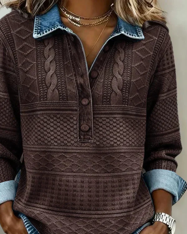 RILEY | Long-sleeve knit top with structured collar