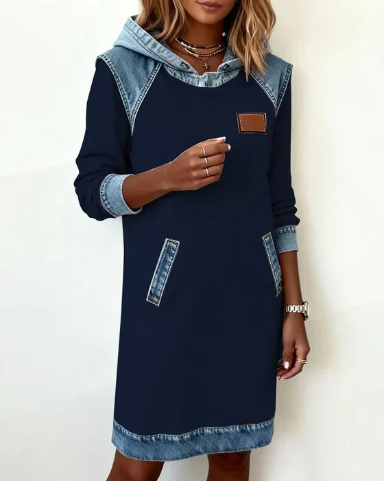 ALEXA | Long-sleeve hooded dress with contrast cuffs