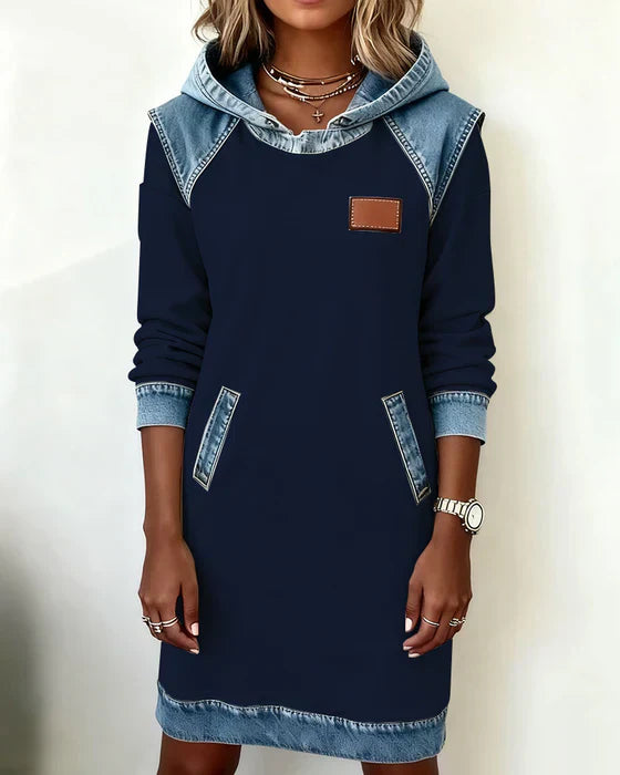 ALEXA | Long-sleeve hooded dress with contrast cuffs