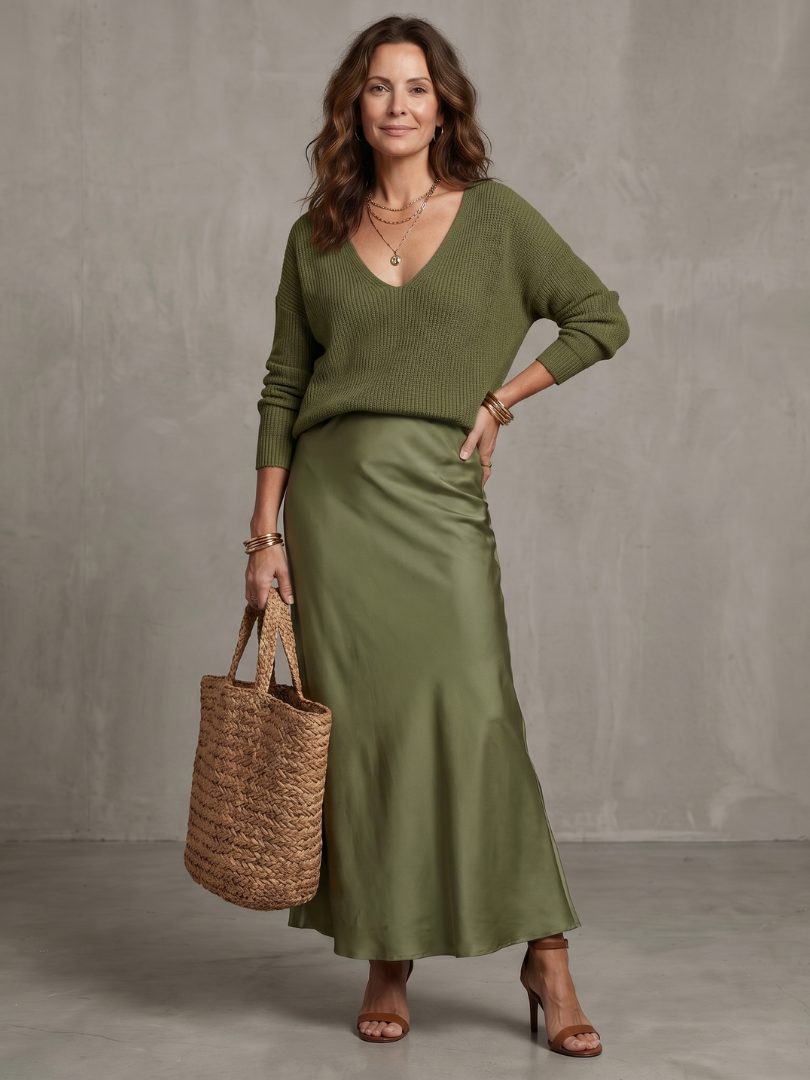 LUCIANA | Knit and satin skirt two-piece set