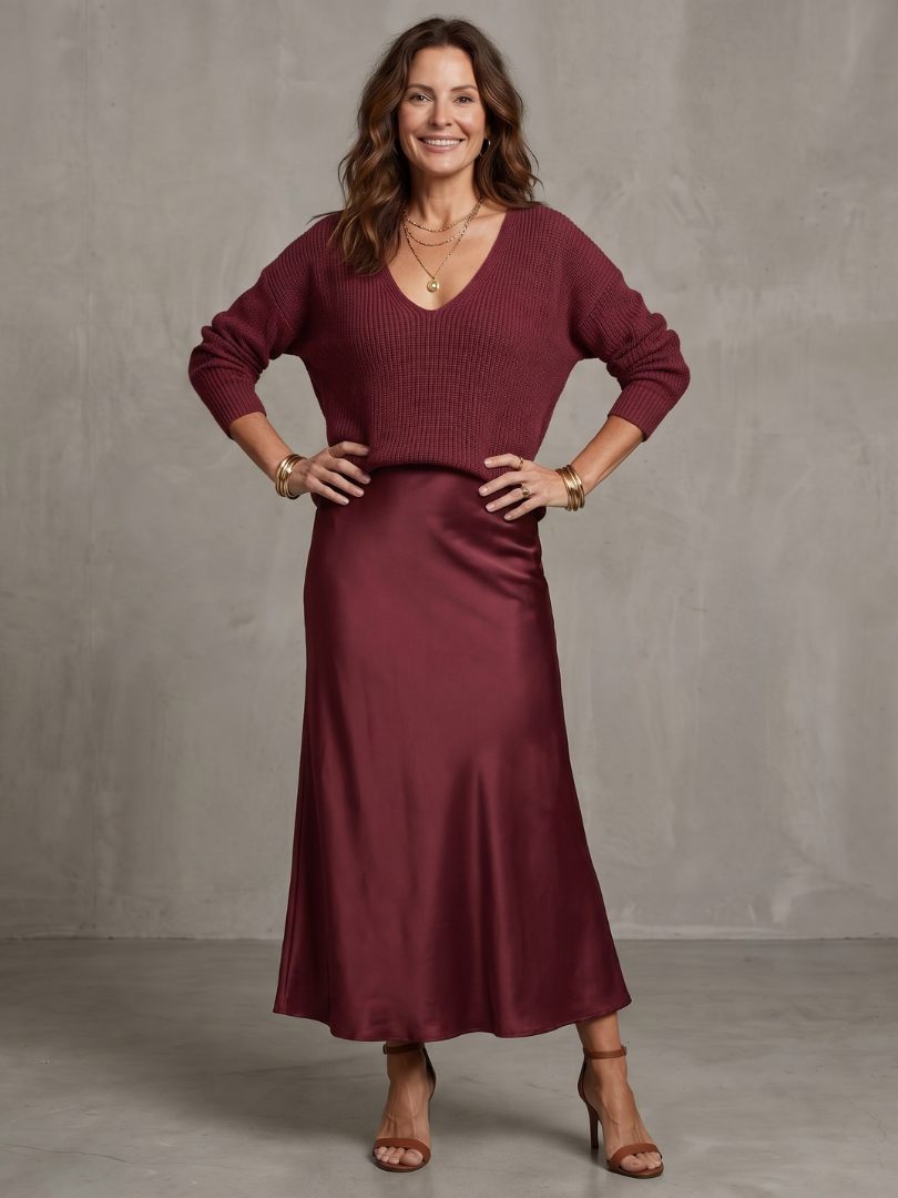 LUCIANA | Knit and satin skirt two-piece set
