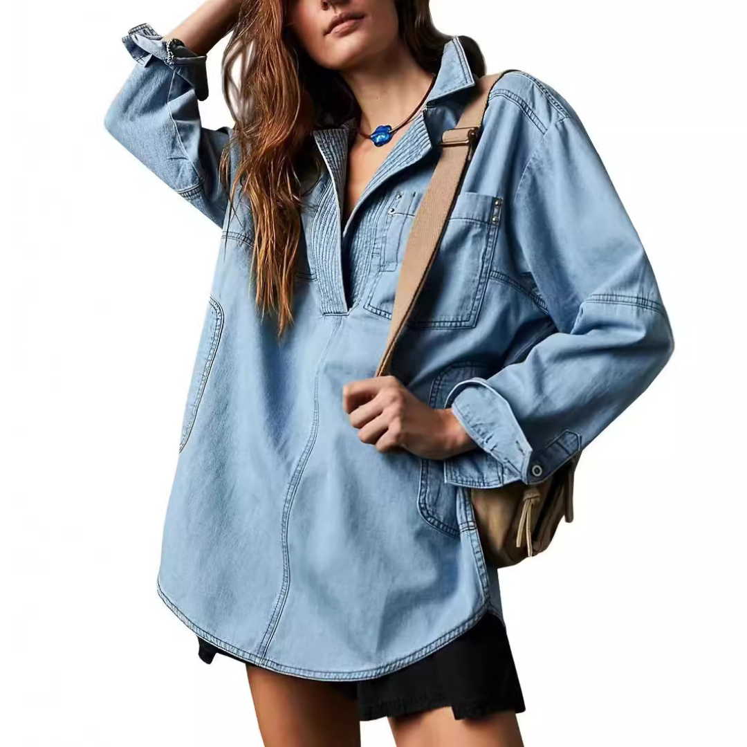 EMILIA | V-neck tunic top with button-up front