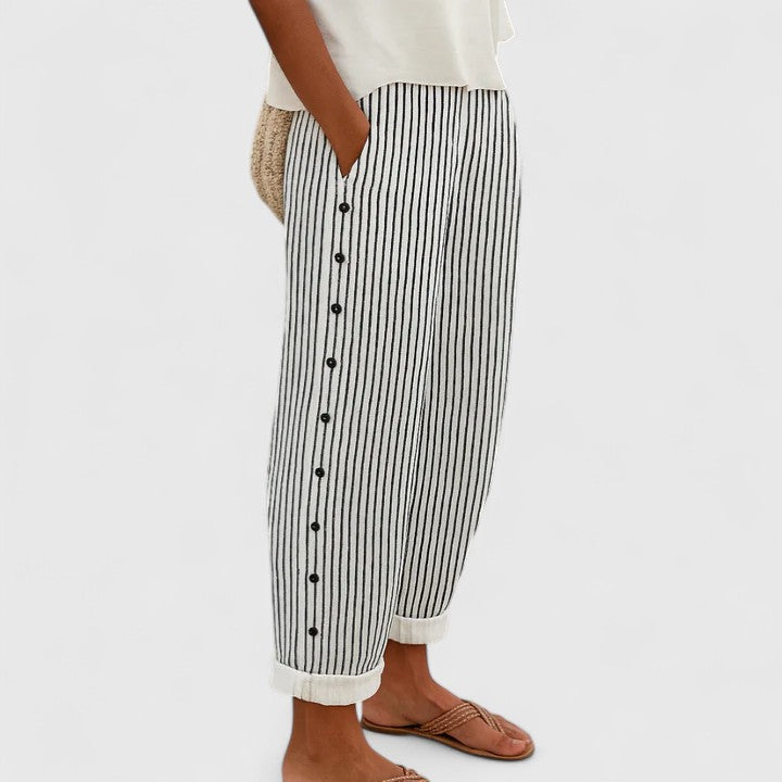 SHARMAINE | Tapered pants with nautical stripe detail