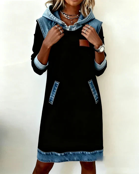 ALEXA | Long-sleeve hooded dress with contrast cuffs