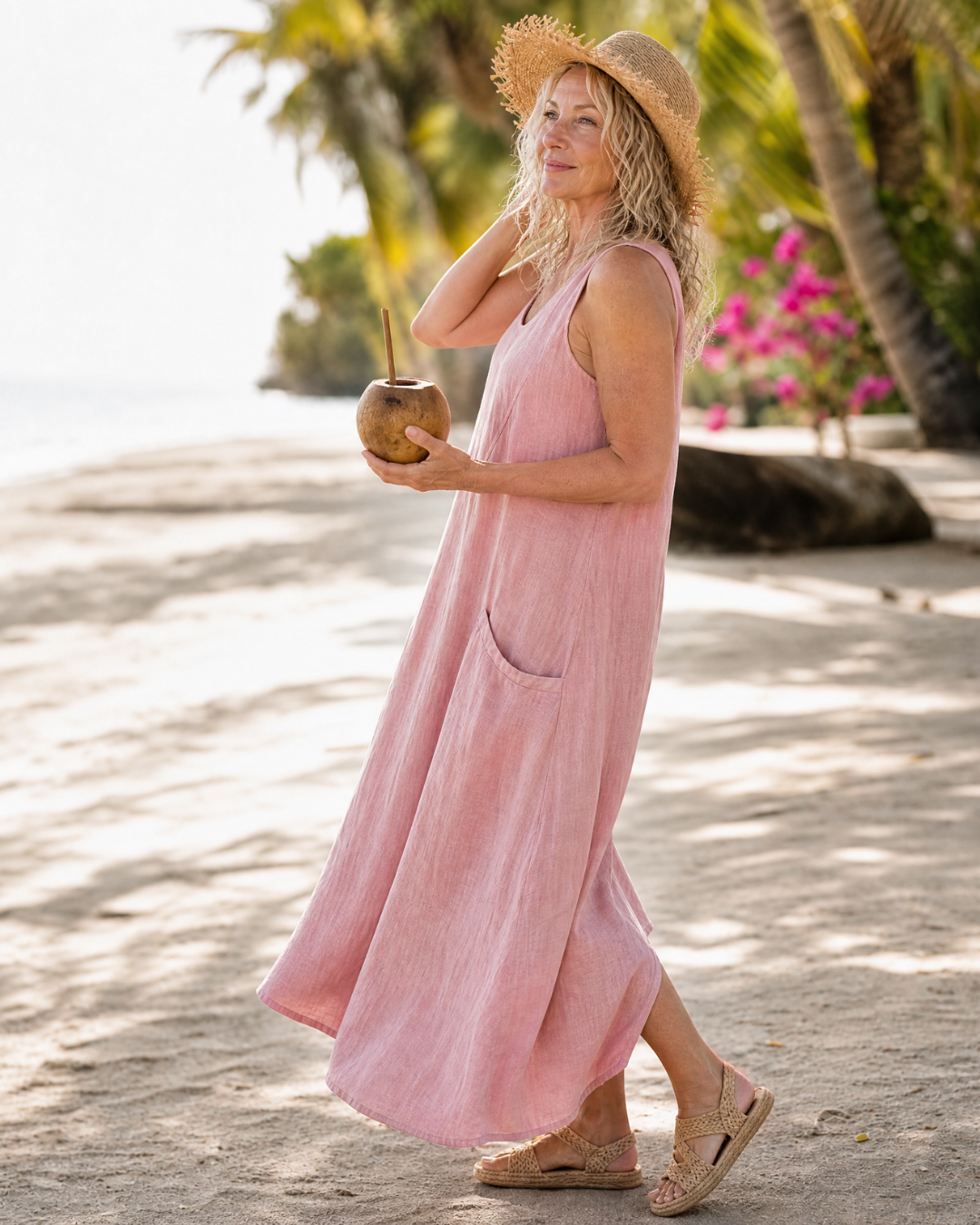 ZEMRINA | Round-neck sleeveless midi dress with pockets