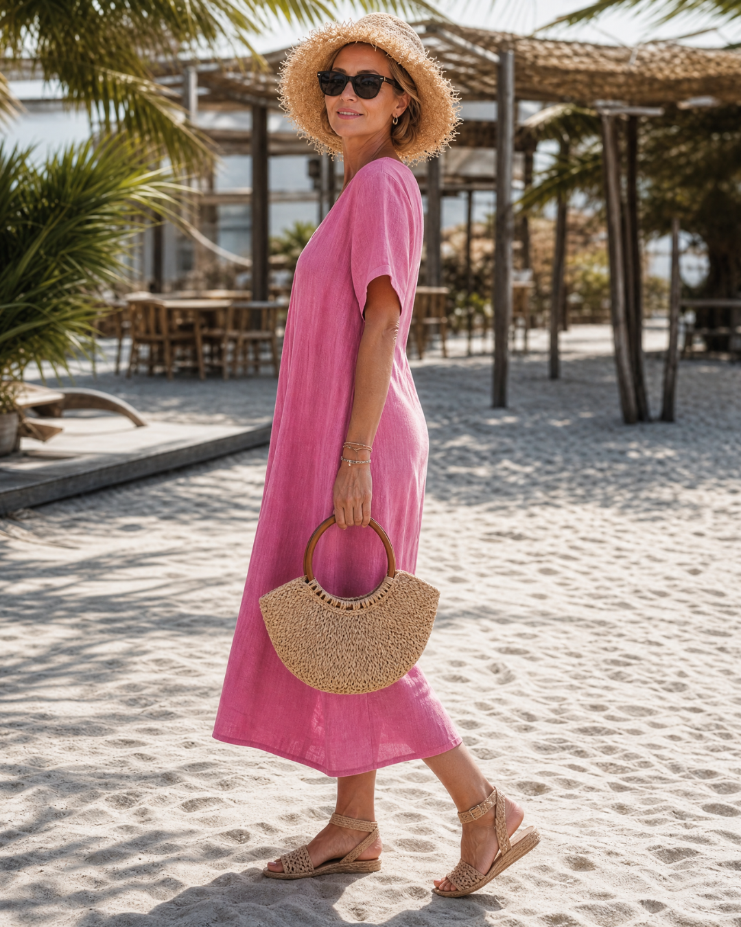 THAMAL | V-neck midi dress with front pleat detail