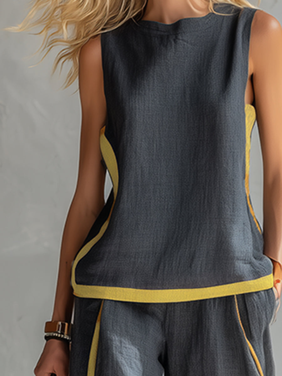 LEILA | Relaxed vest-and-pants set in linen blend