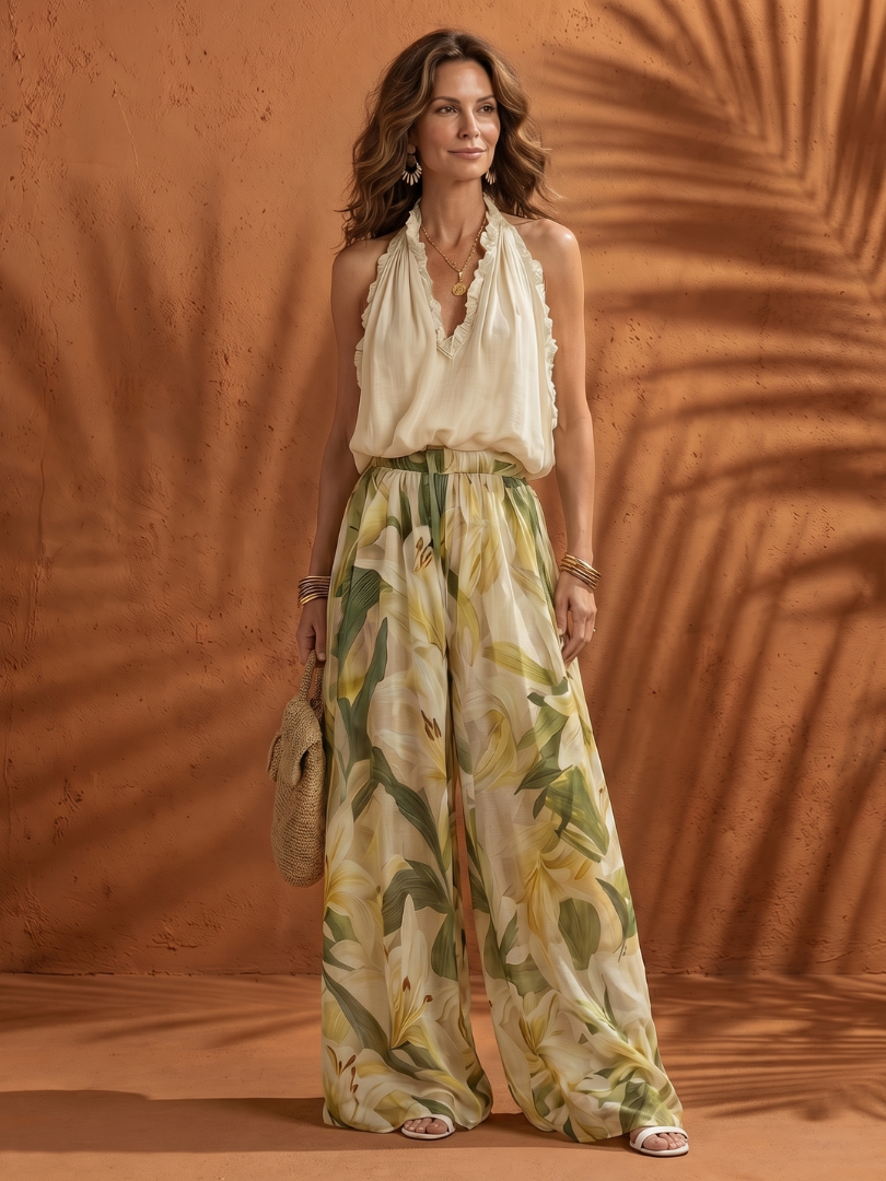 SOLANGE | Set with wide-leg floral pants