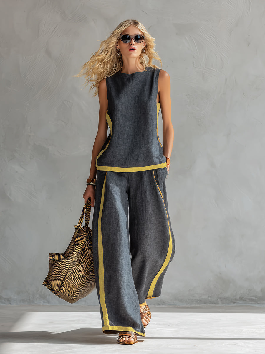 LEILA | Relaxed vest-and-pants set in linen blend