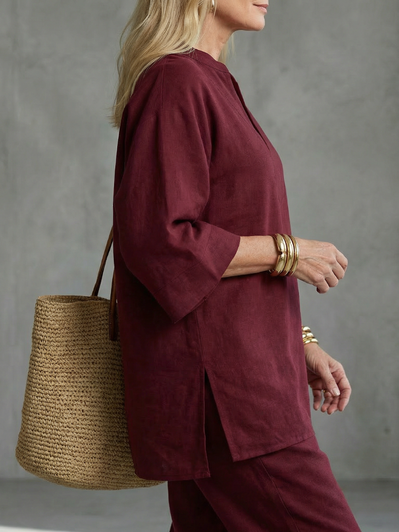 GEORGIANA | Relaxed V-neck tunic with gathered-hem pants
