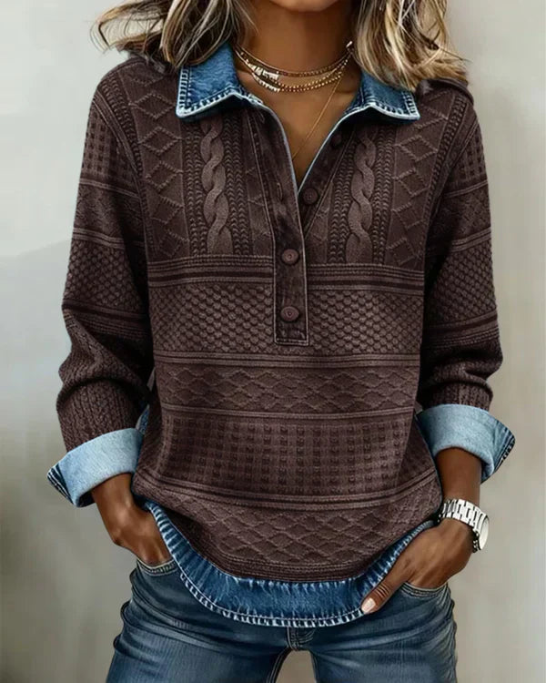 RILEY | Long-sleeve knit top with structured collar