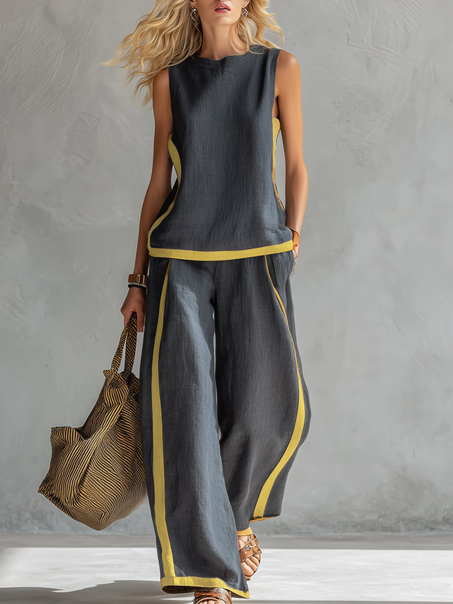 LEILA | Relaxed vest-and-pants set in linen blend