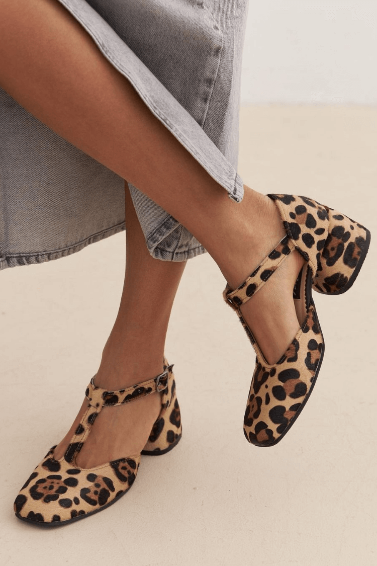 TALIA | T-strap block heels with leopard print
