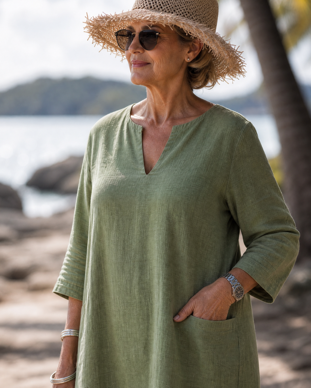 ELIXIR | Relaxed knee-length dress with V-neck