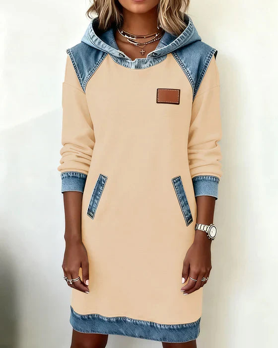 ALEXA | Long-sleeve hooded dress with contrast cuffs