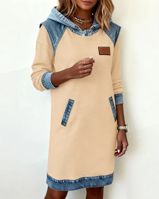 ALEXA | Long-sleeve hooded dress with contrast cuffs