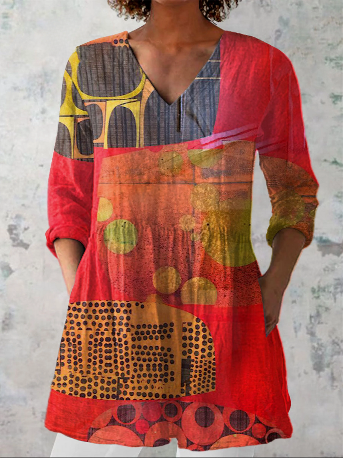 LUCIE | Long blouse with V-neck and relaxed fit