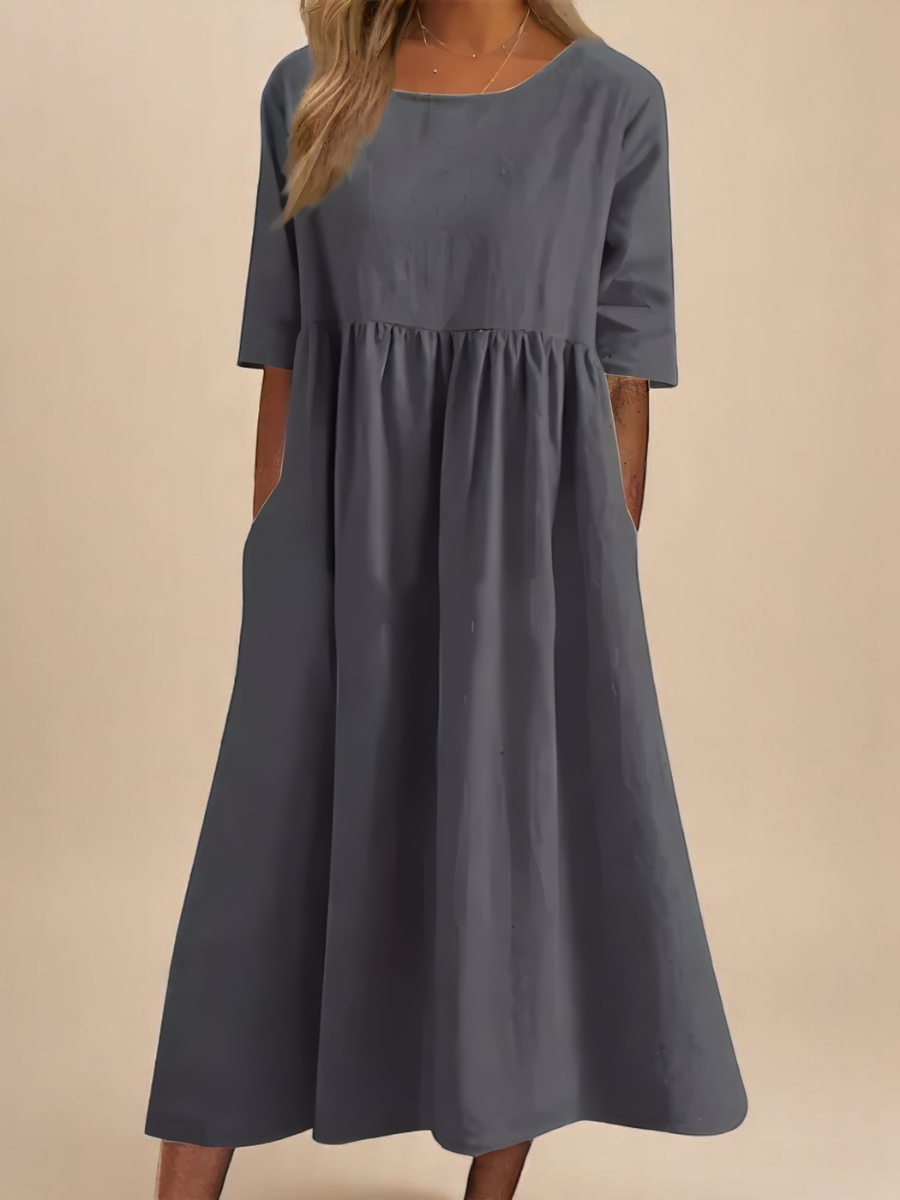 EMILY | Elbow-sleeve midi dress with round neckline