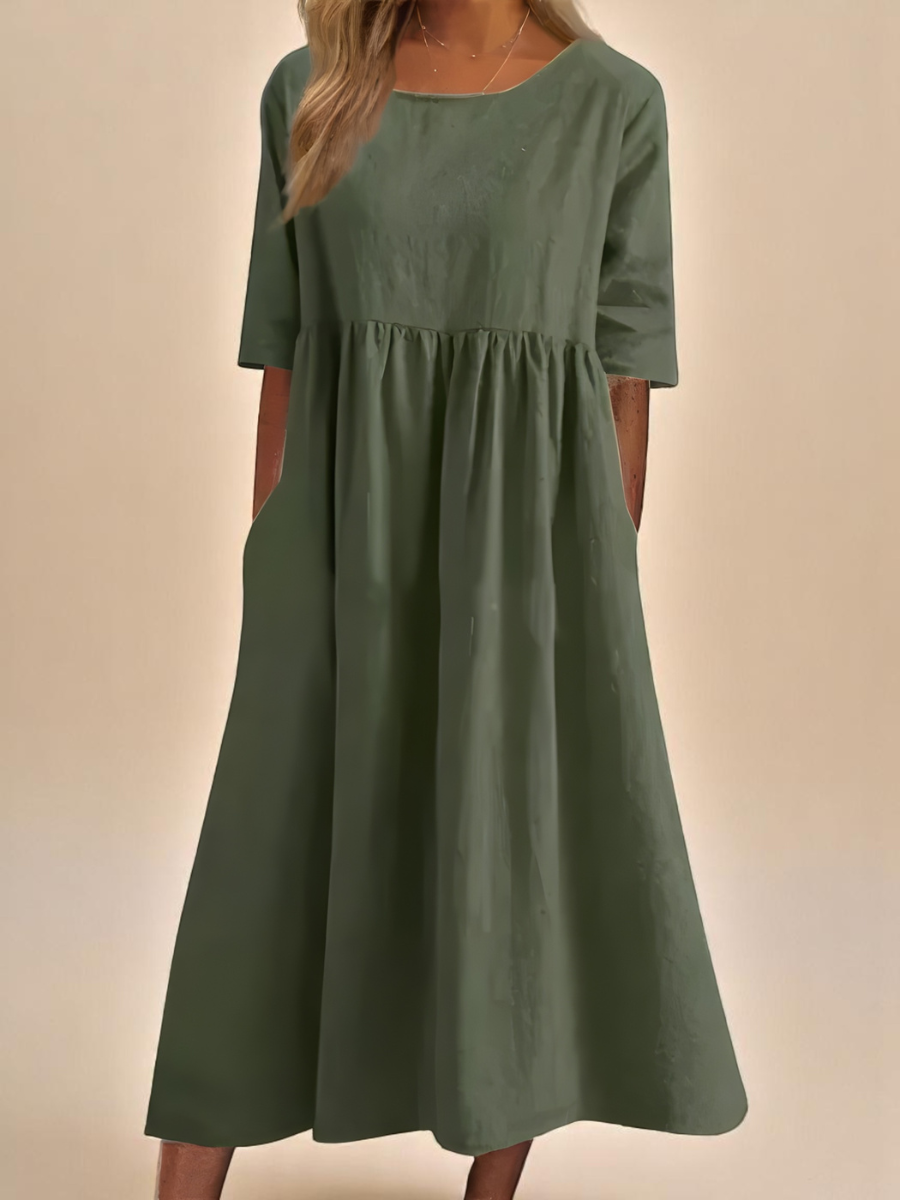 EMILY | Elbow-sleeve midi dress with round neckline