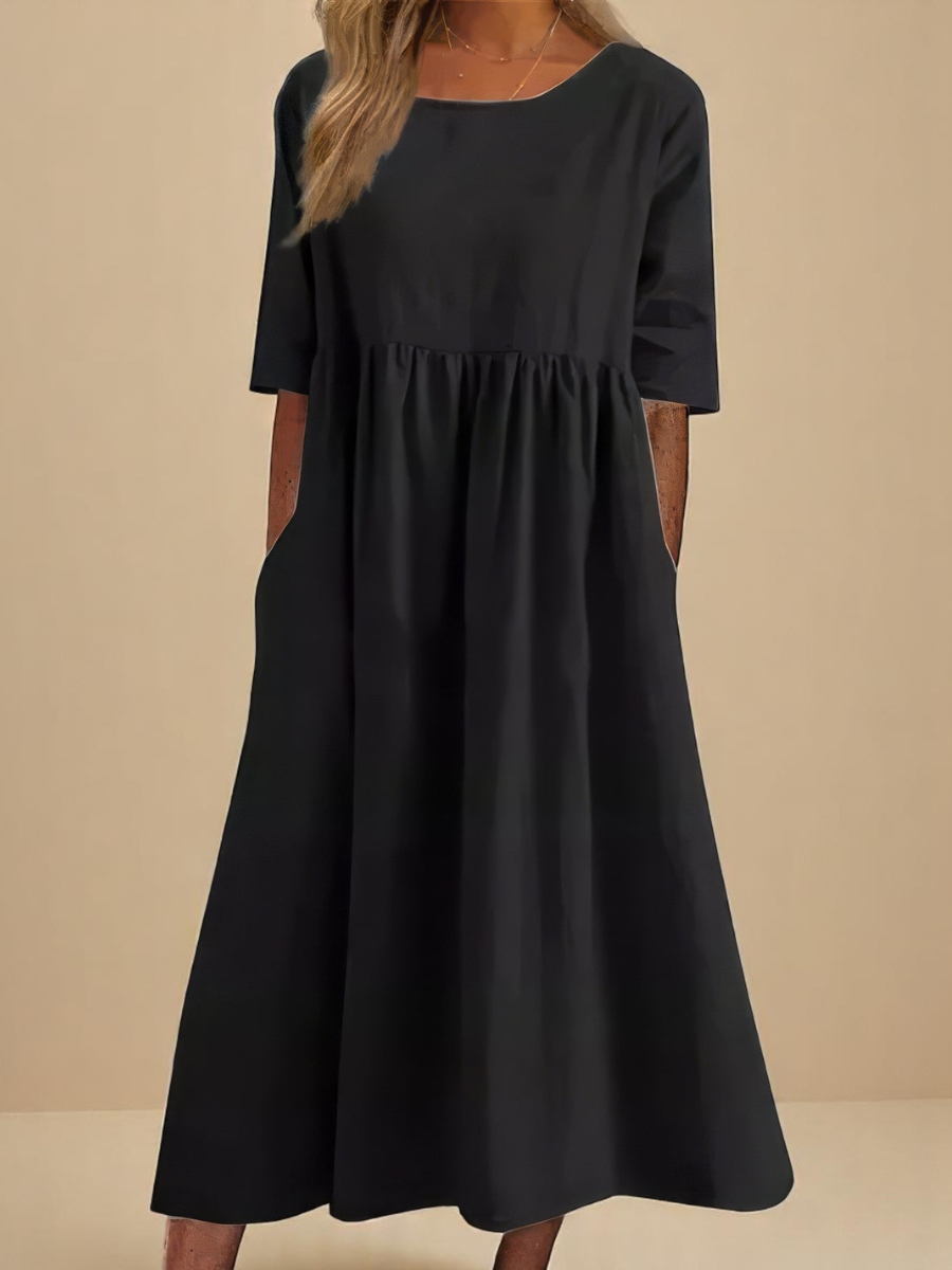 EMILY | Elbow-sleeve midi dress with round neckline