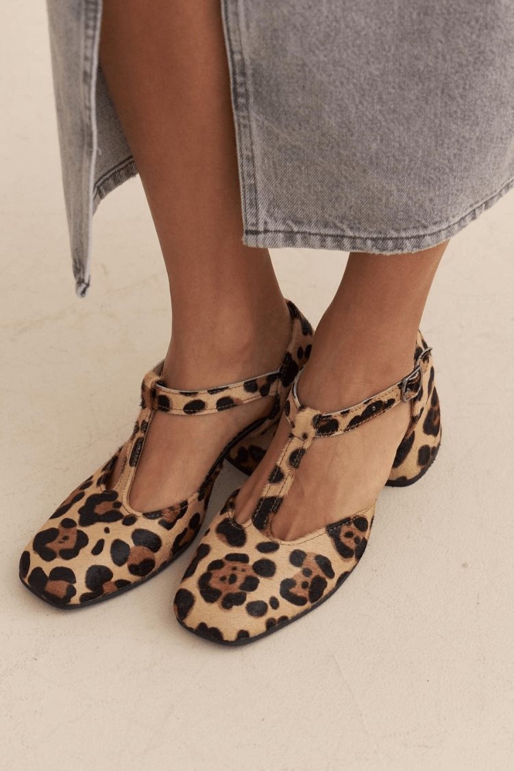 TALIA | T-strap block heels with leopard print