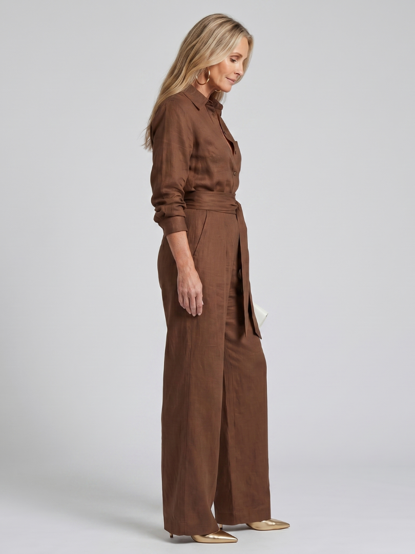 JOVIE | Button-front wide-leg jumpsuit with waist tie
