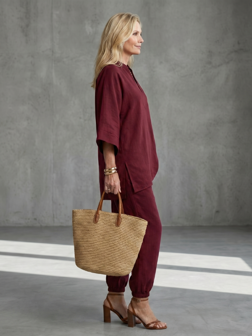 GEORGIANA | Relaxed V-neck tunic with gathered-hem pants